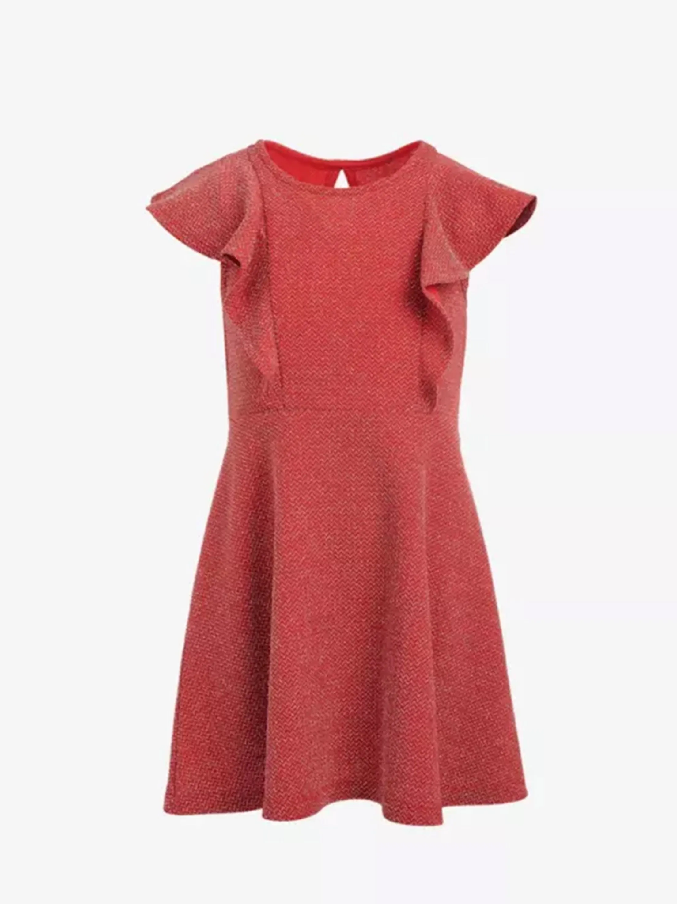 Kids Girl's Metallic Knit Flutter Dress,Red