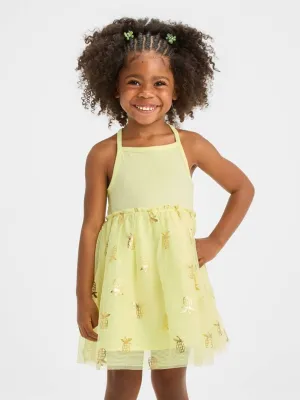 Kids Girl's Pineapple Printed Tulle Dress,Yellow