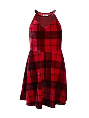 Kids Girl's Plaid Dress,Red/Black