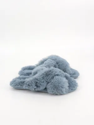 Kids Girl's Plain Faux Fur Slippers,Blue