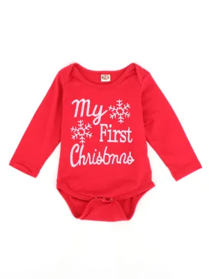Kids Girl's Printed Christmas Bodysuit,Red