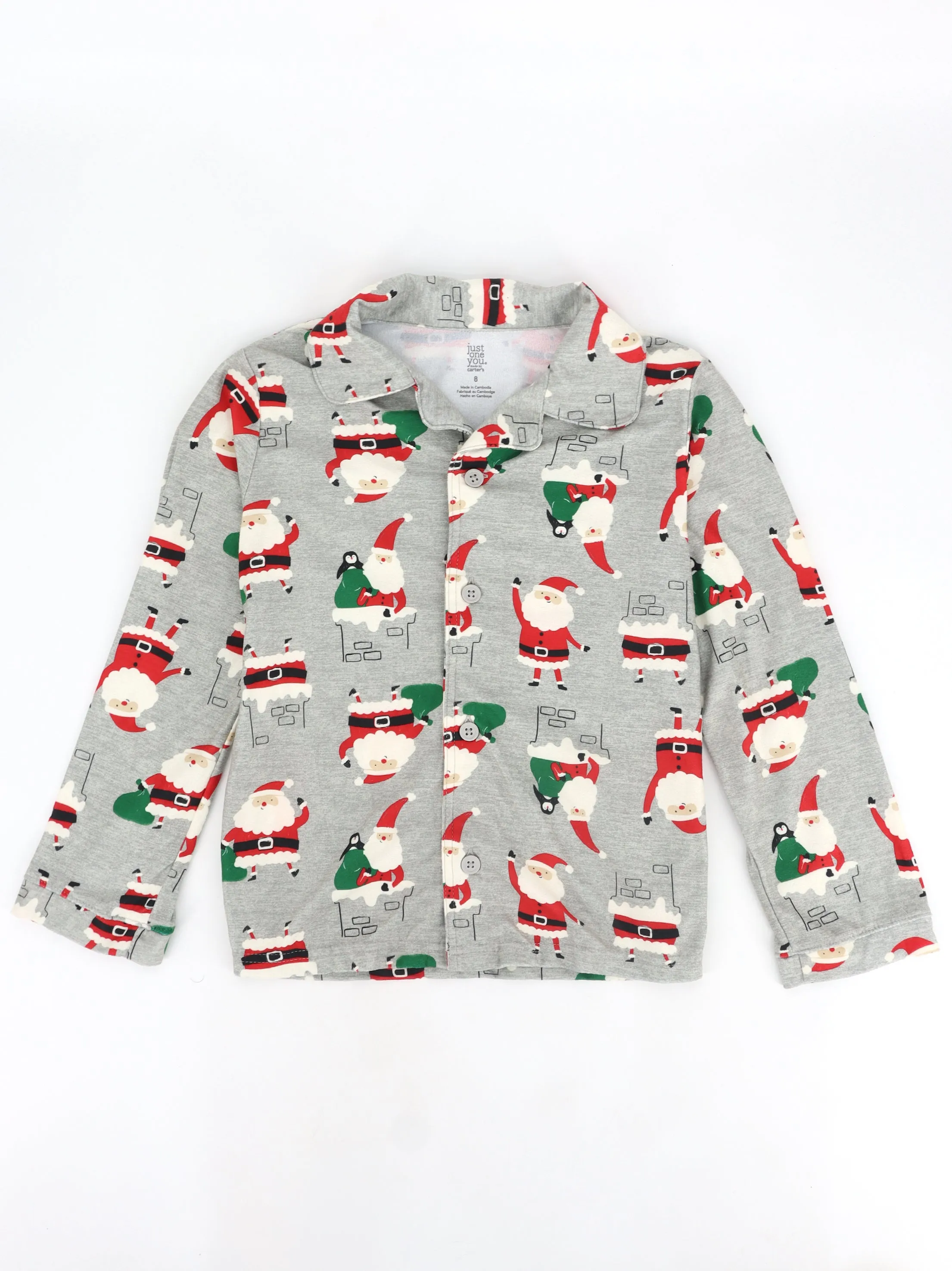 Kids Girl's Printed Christmas Sleepwear Top,Light Grey