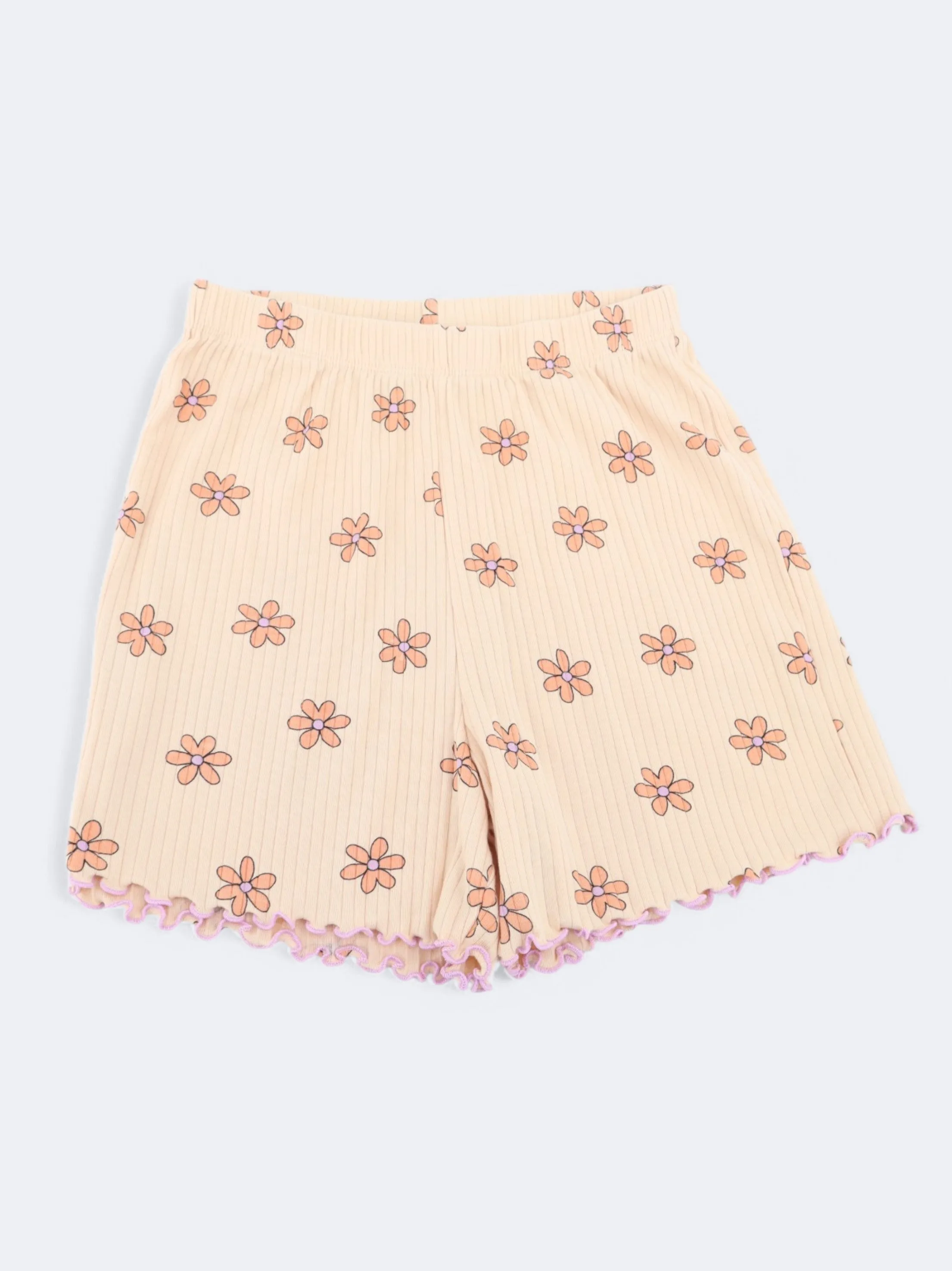 Kids Girl's Printed Ribbed Shorts,Light Beige