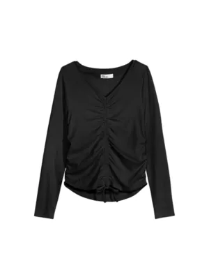 Kids Girl's Ruched Ribbed Top,Black