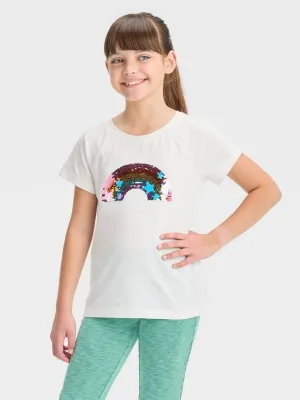 Kids Girl's Sequined T-Shirt,Cream
