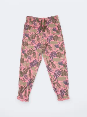 Kid's Gril's Floral Printed Pants,Pink