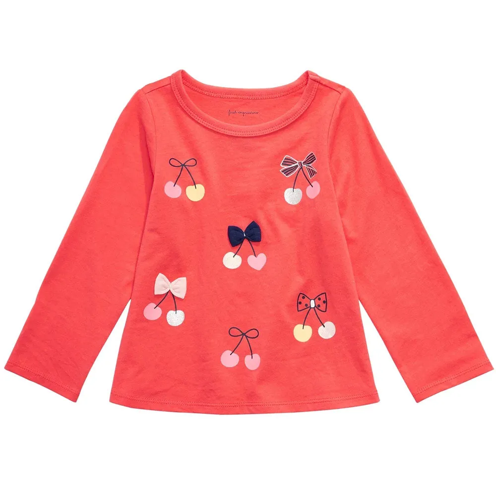 KidsGirl Cherries-Print Cotton T-Shirt,Orange Coral