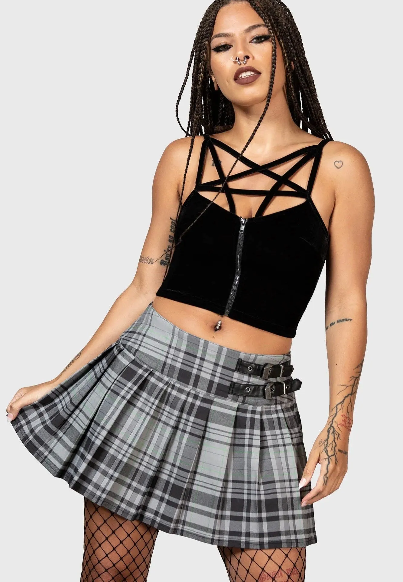 Killstar - Bat Girl Mini Grey Tartan - Skirt