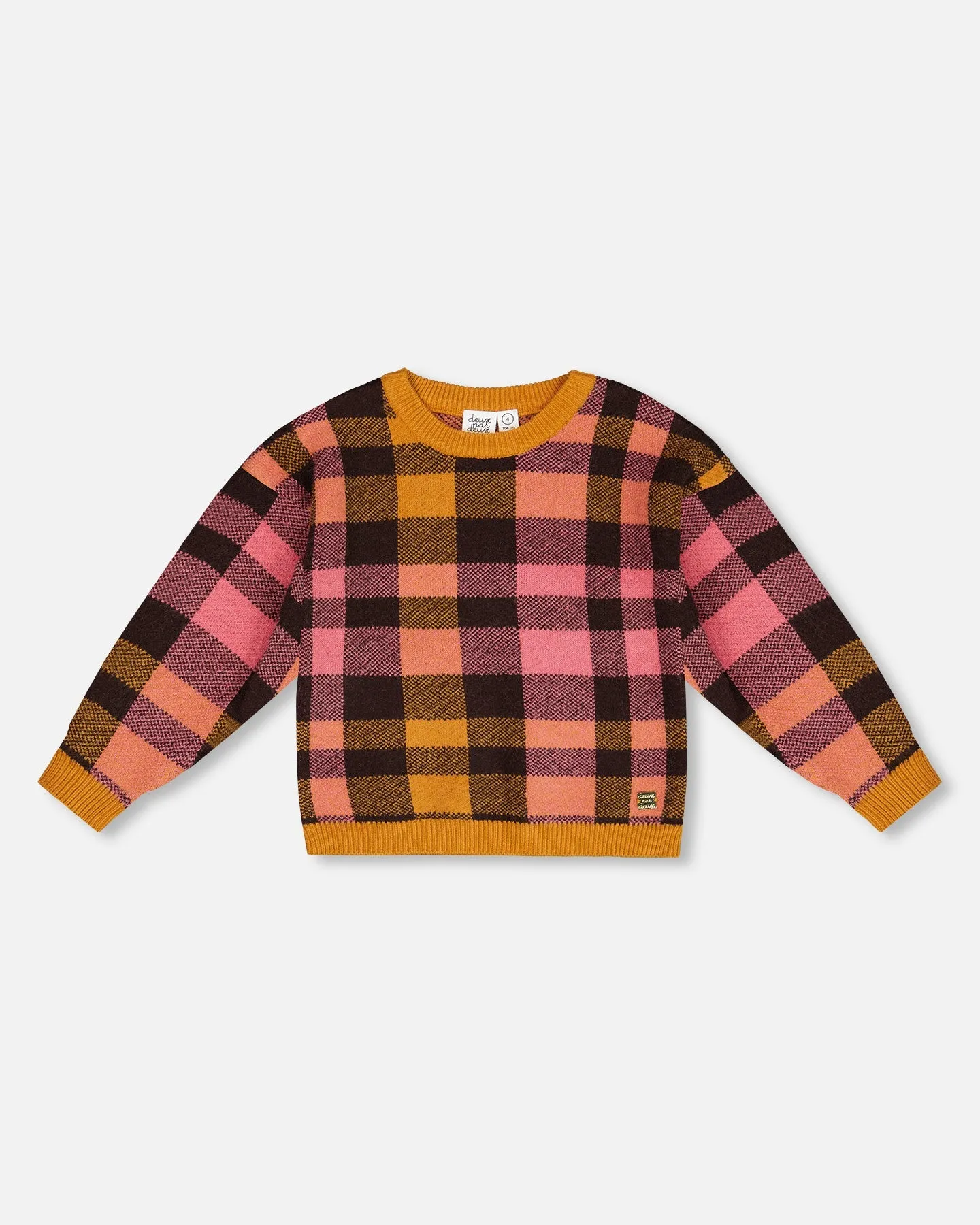Knit Top Plaid Magenta And Brown