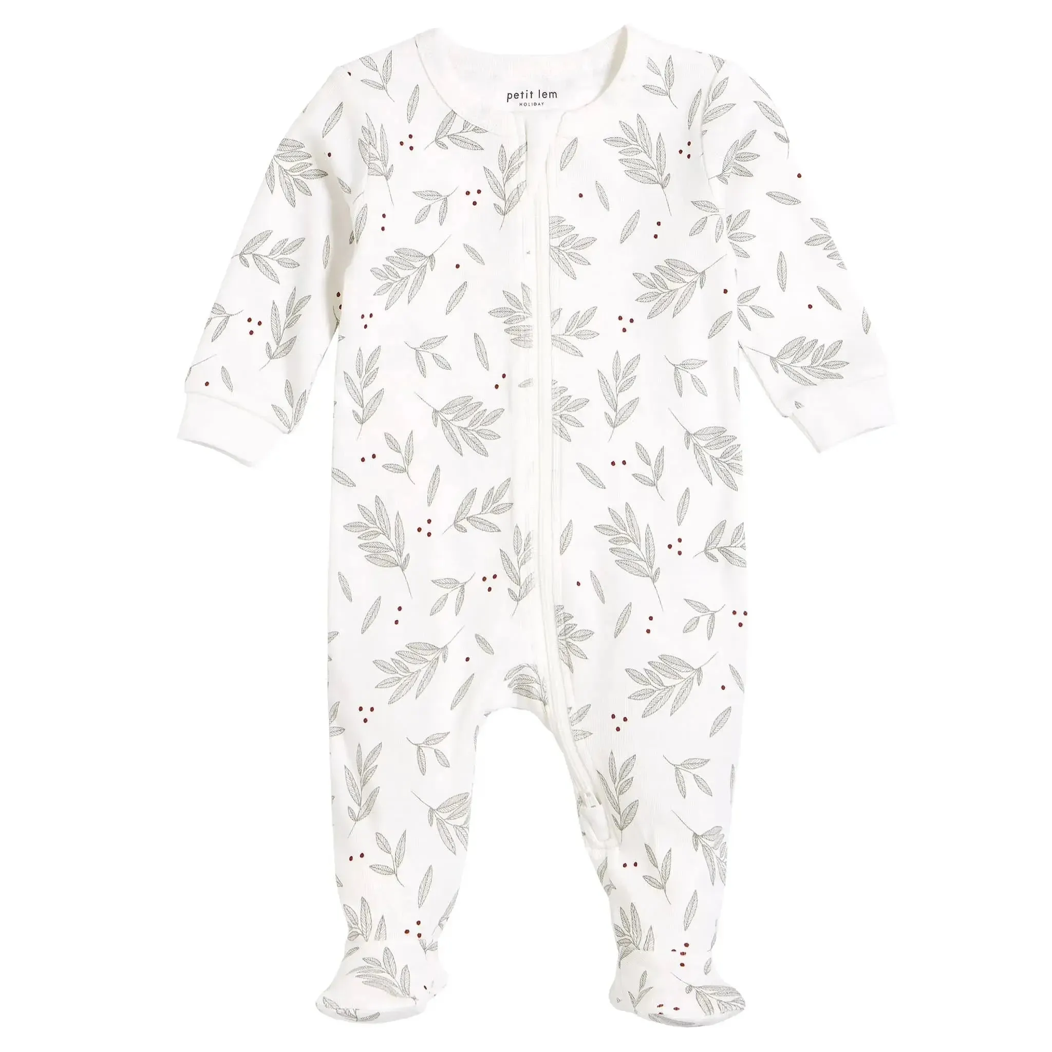 Laurel Leaves Print on Off-White Sleeper | Petit Lem
