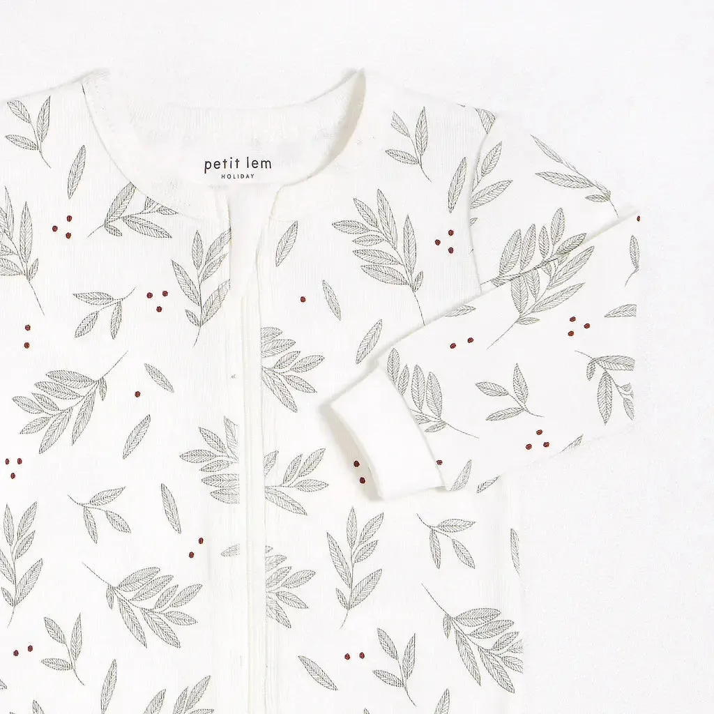 Laurel Leaves Print on Off-White Sleeper | Petit Lem