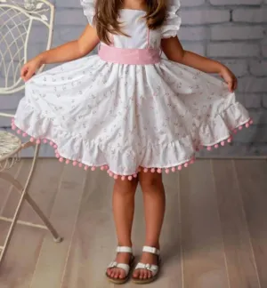 Little Girls Vintage Charm Dress In Pink/white
