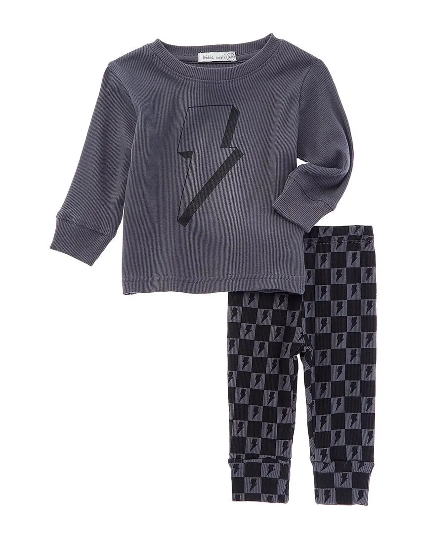 LITTLE MISH 2pc Tonal Check Top & Pant Set