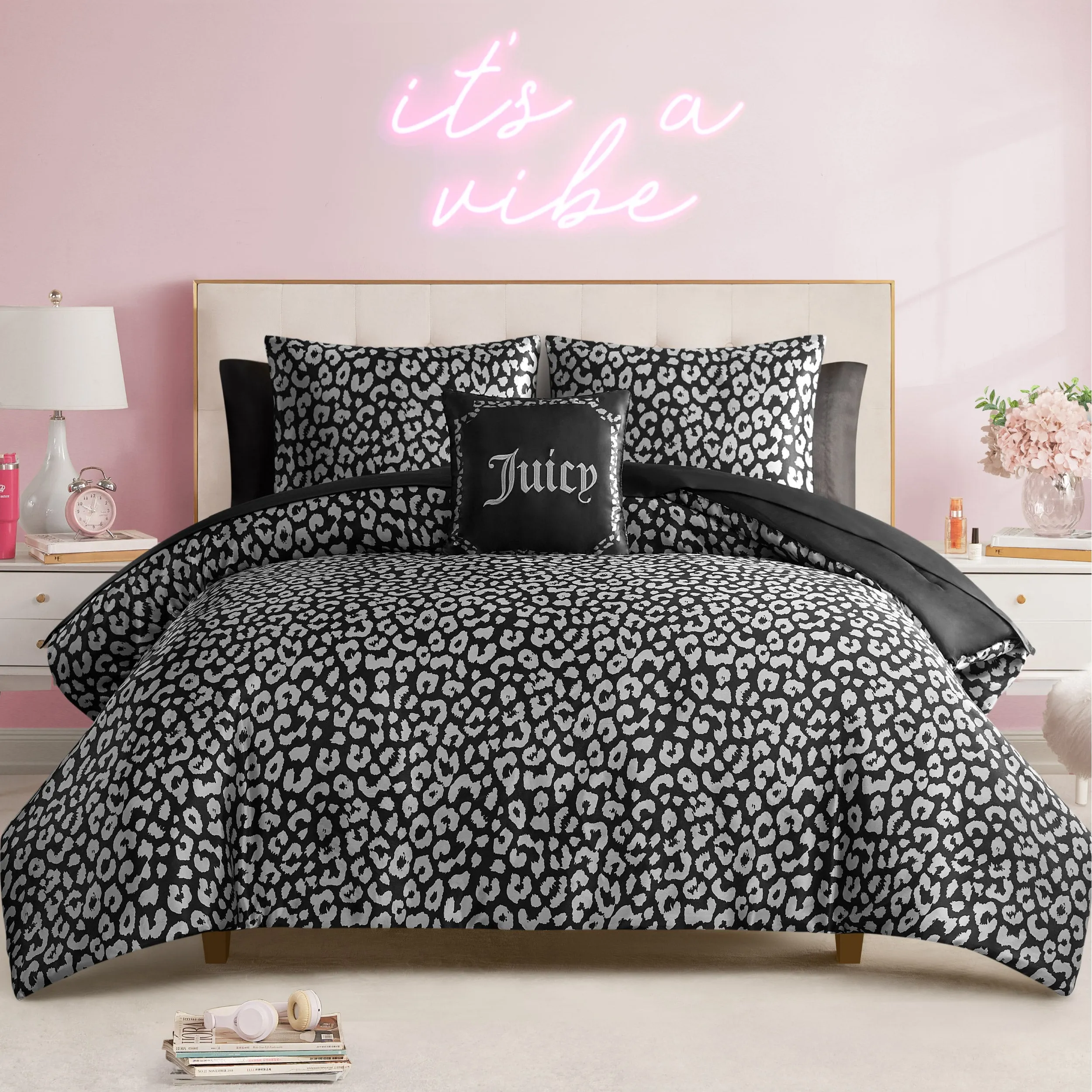 Modern Leopard Satin Bed in a Bag Bedding Set Juicy Couture