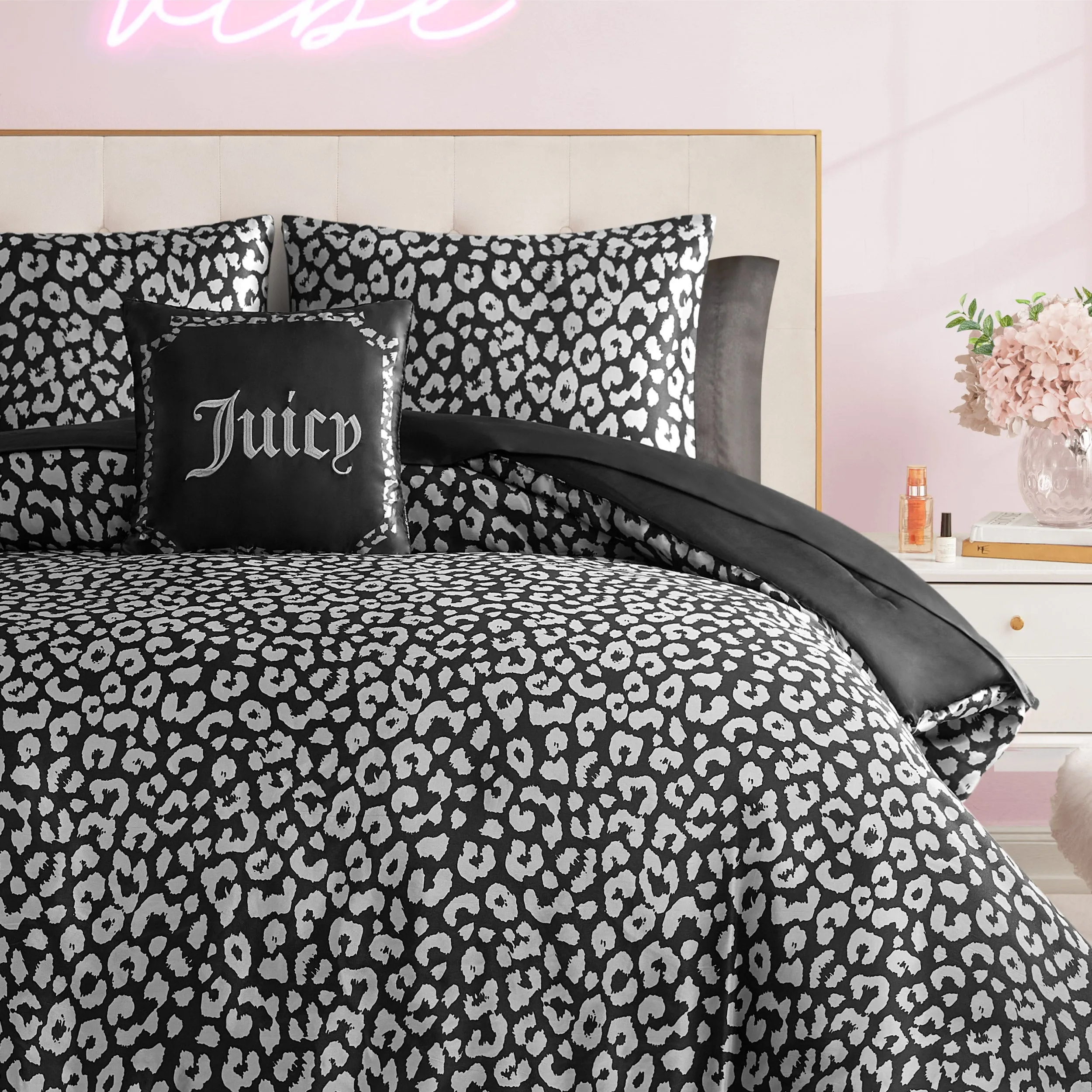 Modern Leopard Satin Bed in a Bag Bedding Set Juicy Couture