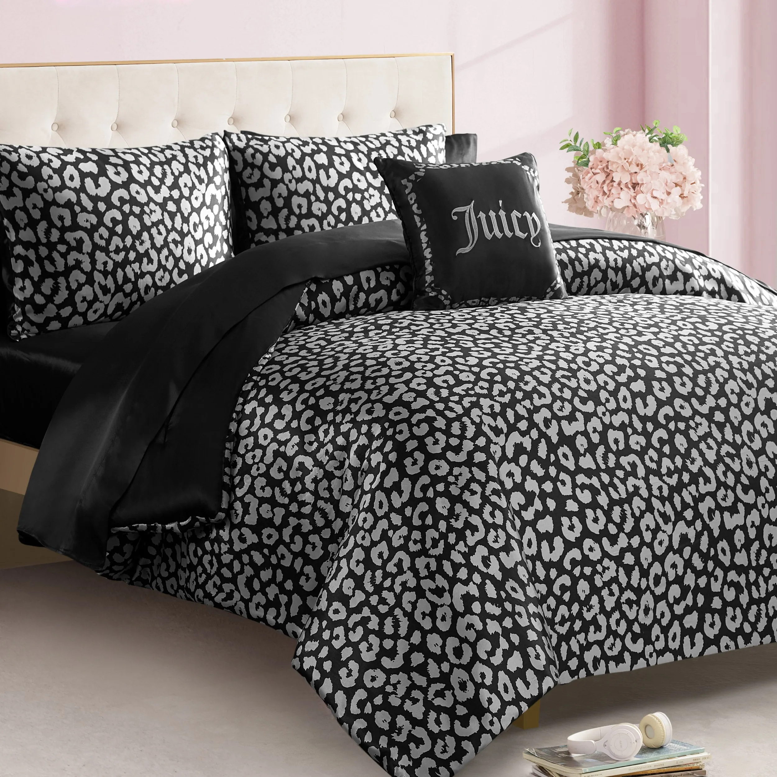 Modern Leopard Satin Bed in a Bag Bedding Set Juicy Couture
