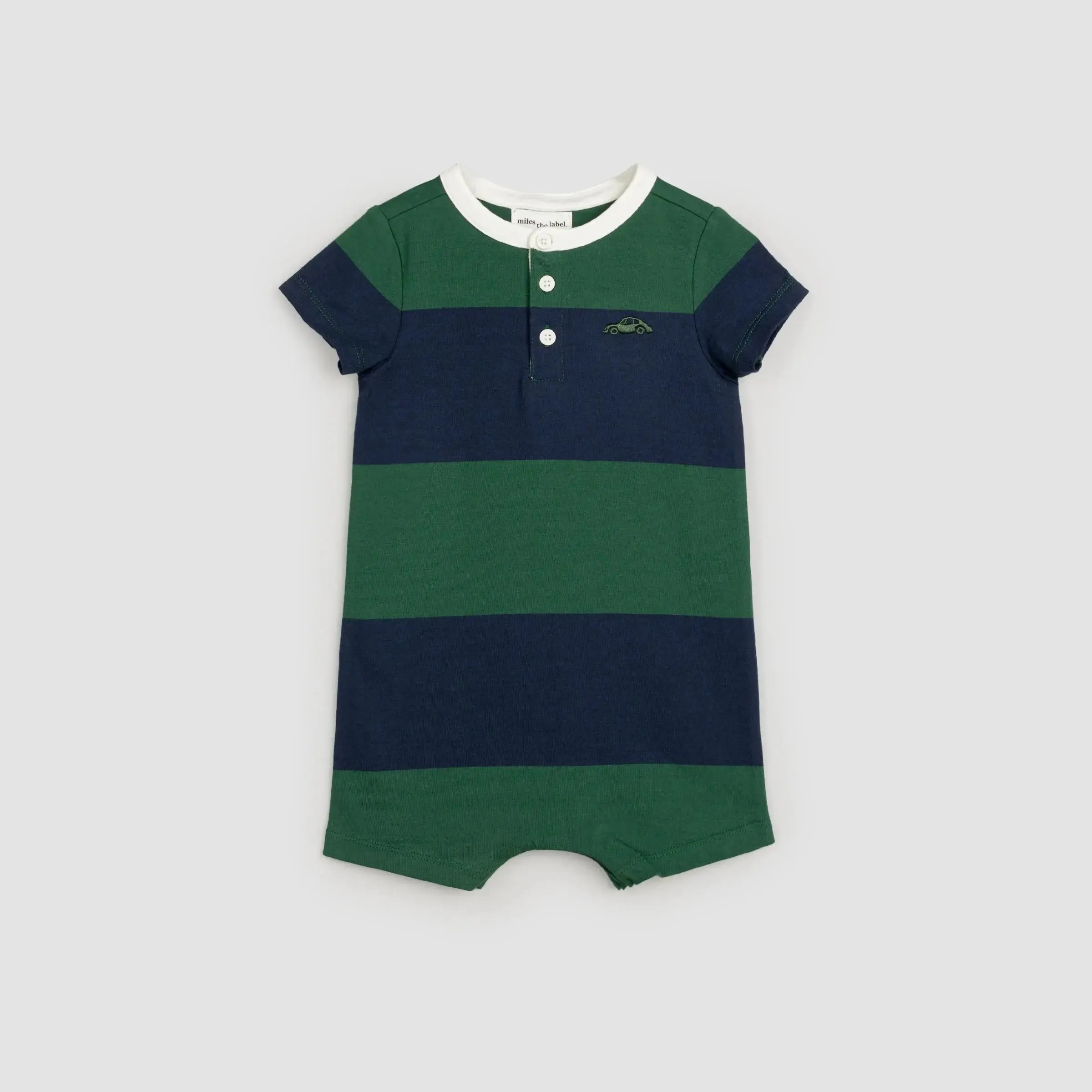Navy and Racing Green Striped Henley Romper | Miles The Label
