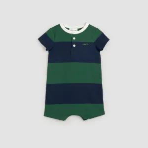 Navy and Racing Green Striped Henley Romper | Miles The Label