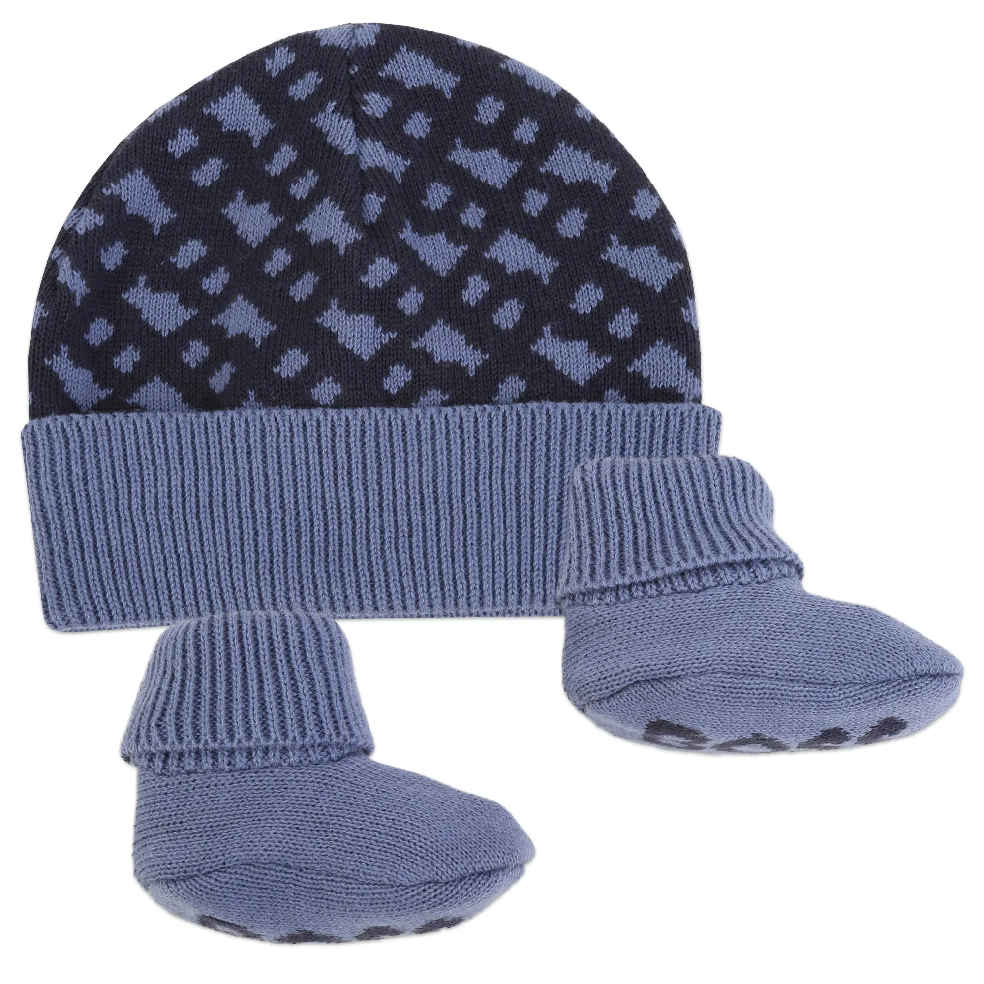 Navy AOP Logo Hat & Booties Set