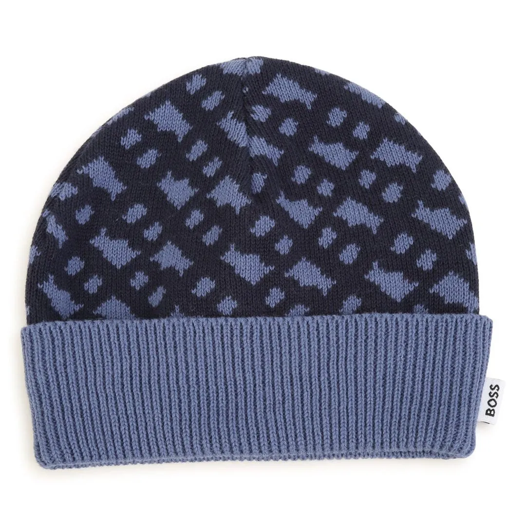 Navy AOP Logo Hat & Booties Set