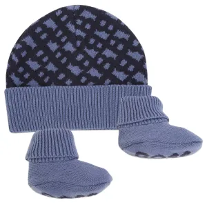 Navy AOP Logo Hat & Booties Set