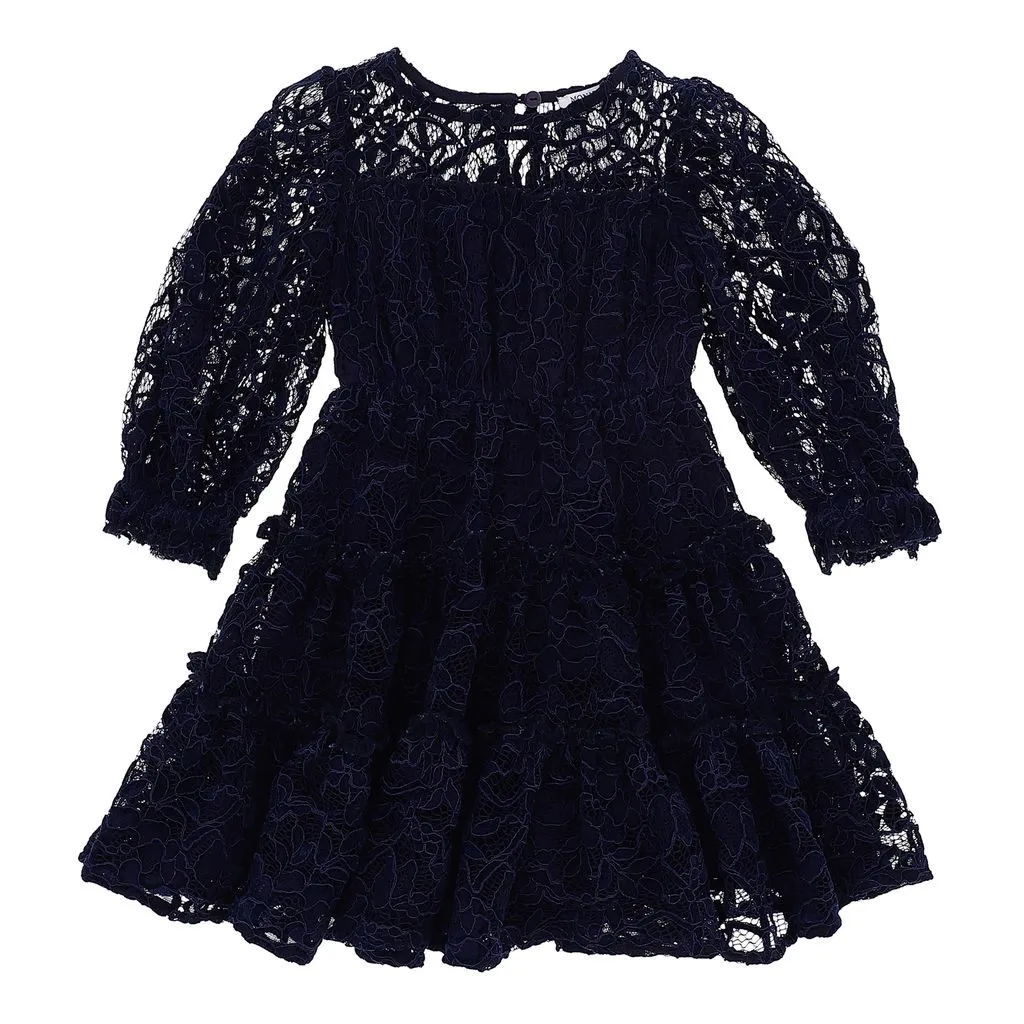 Navy Flared Lace Dress