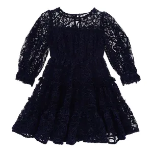 Navy Flared Lace Dress