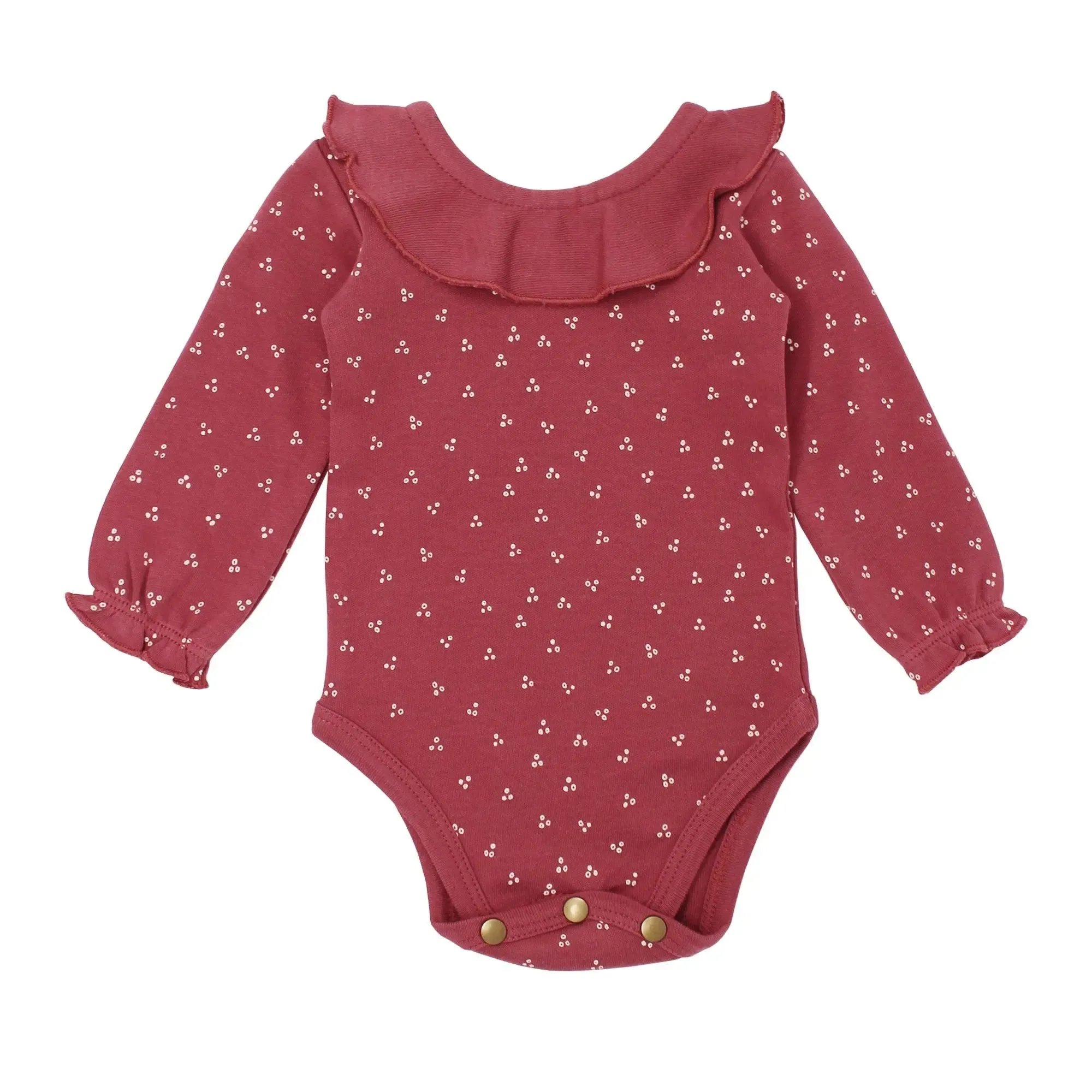 Organic Ruffle Bodysuit in Appleberry Dots | L’ovedbaby