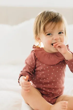 Organic Ruffle Bodysuit in Appleberry Dots | L’ovedbaby