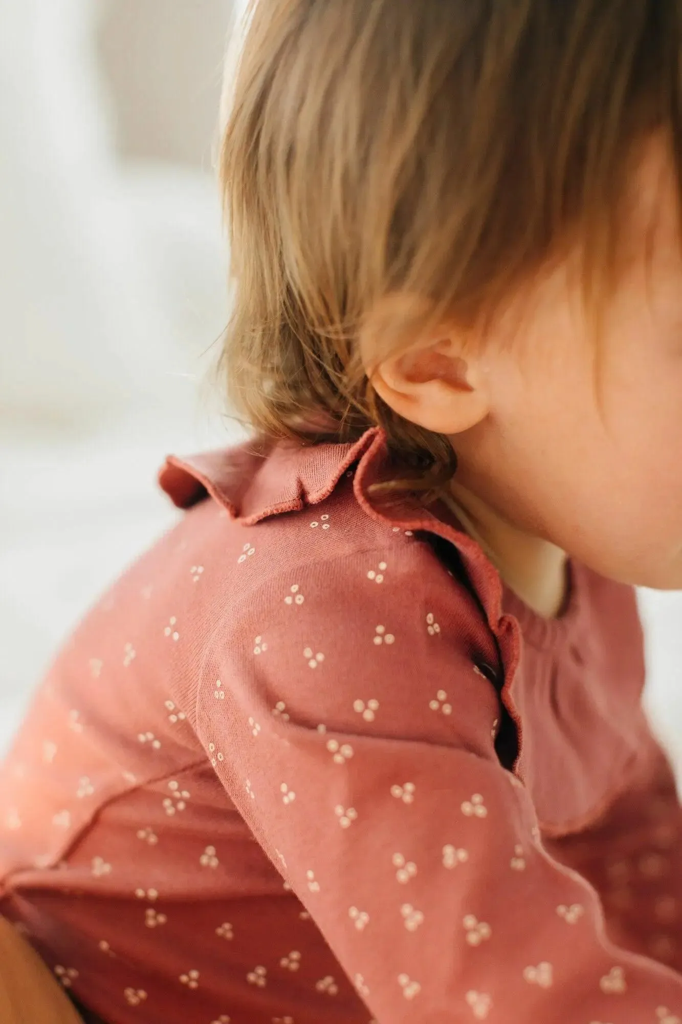 Organic Ruffle Bodysuit in Appleberry Dots | L’ovedbaby
