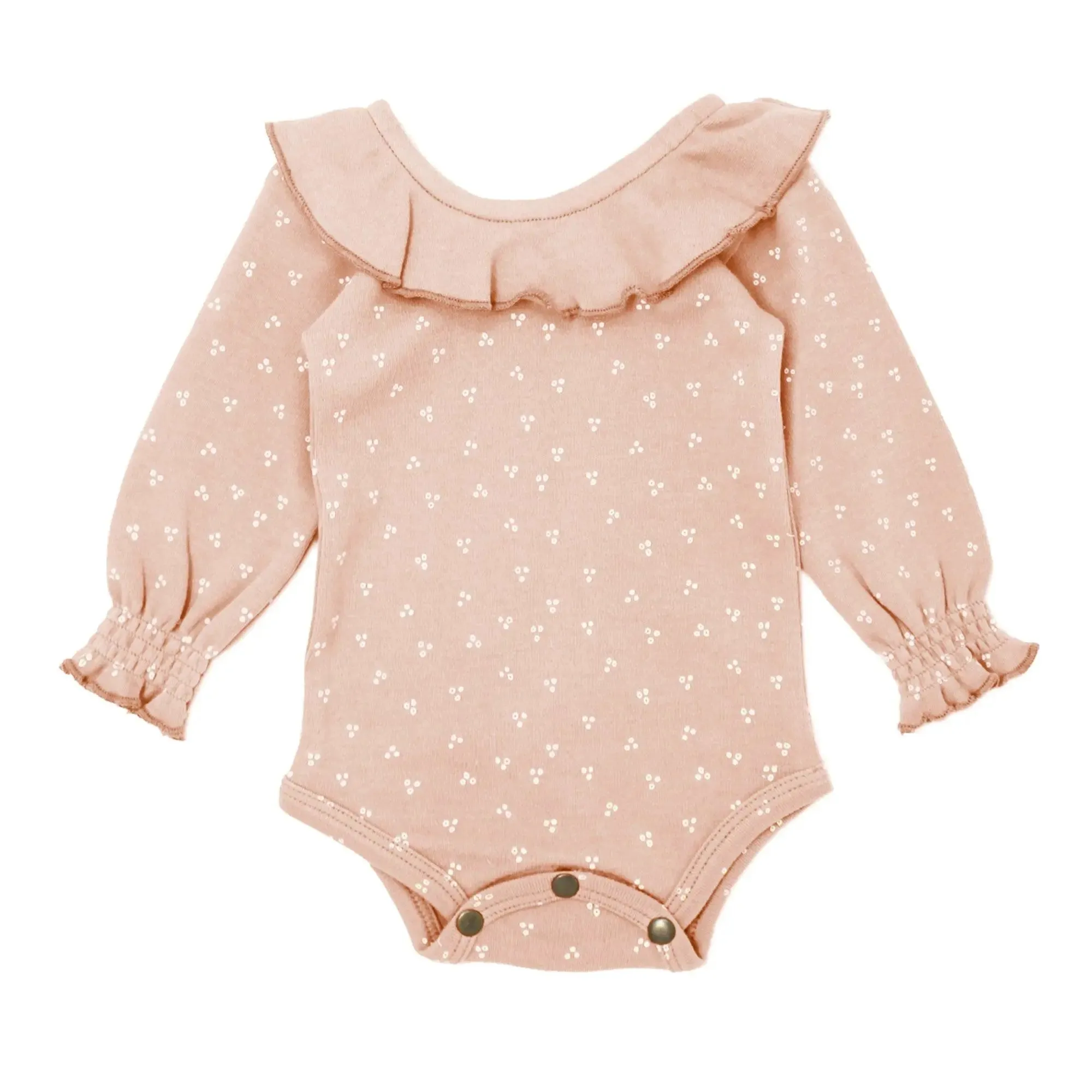 Organic Ruffle Bodysuit in Rosewater Dots | L’ovedbaby