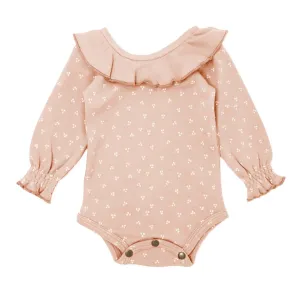 Organic Ruffle Bodysuit in Rosewater Dots | L’ovedbaby