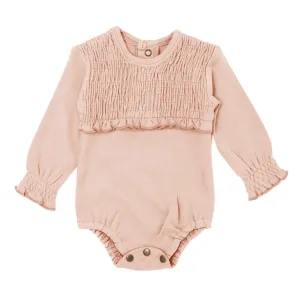 Organic Smocked Bodysuit in Rosewater | L’ovedbaby