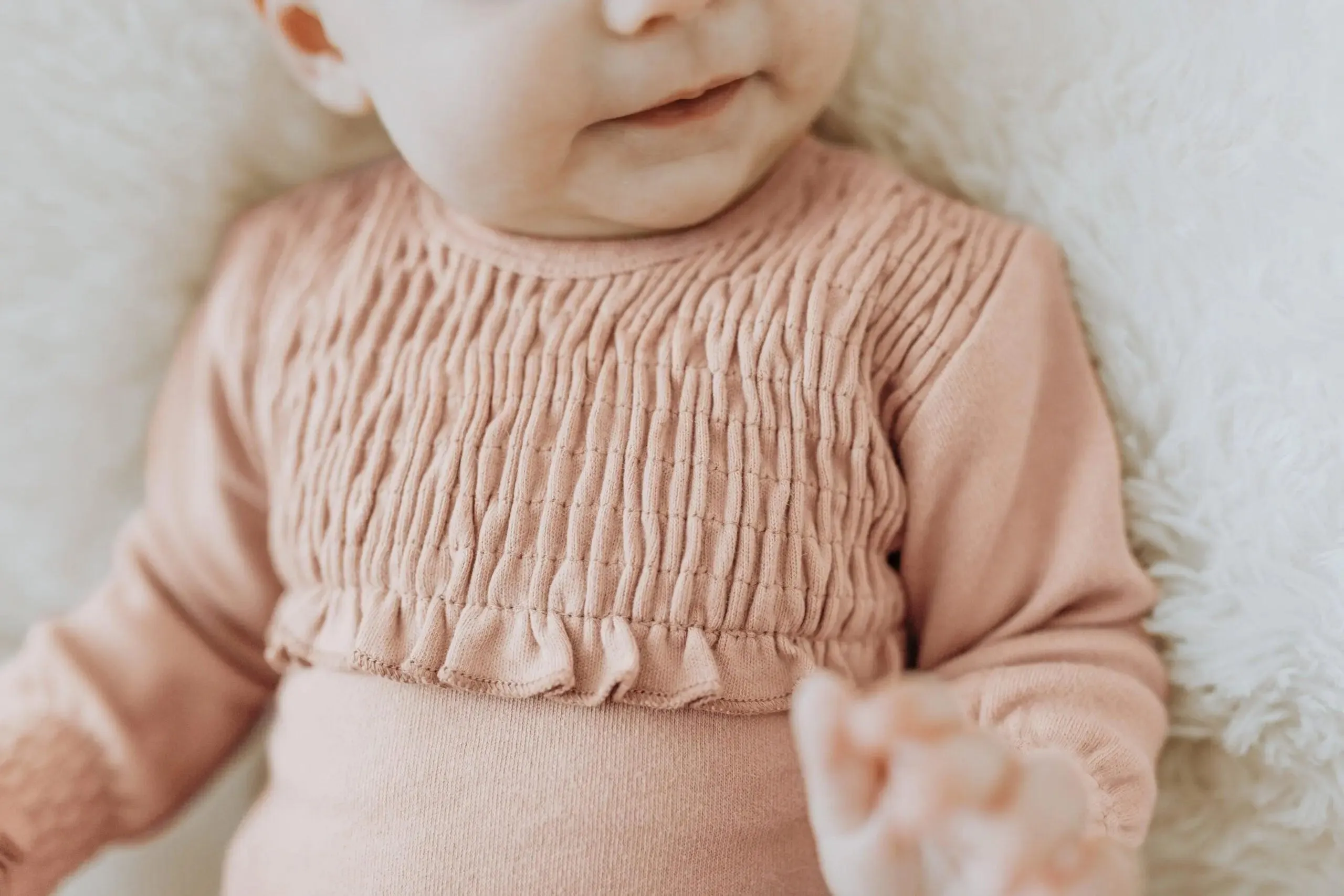 Organic Smocked Bodysuit in Rosewater | L’ovedbaby