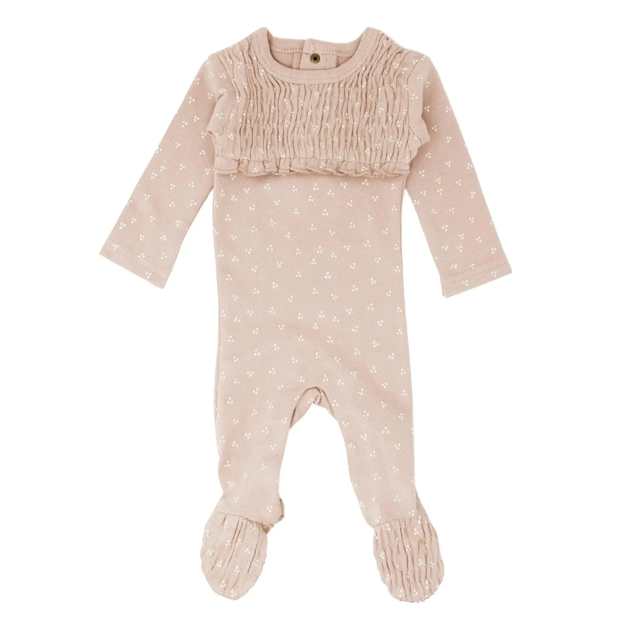 Organic Smocked Footie in Rosewater Dots | L’ovedbaby