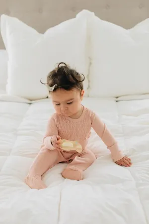 Organic Smocked Footie in Rosewater Dots | L’ovedbaby