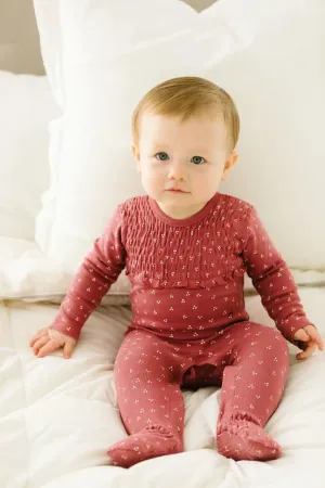 Organic Smocked Footie in Sienna Dots | L’ovedbaby