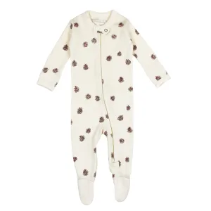 Organic Zipper Footie, Print in Buttercream Pinecone | L’ovedbaby