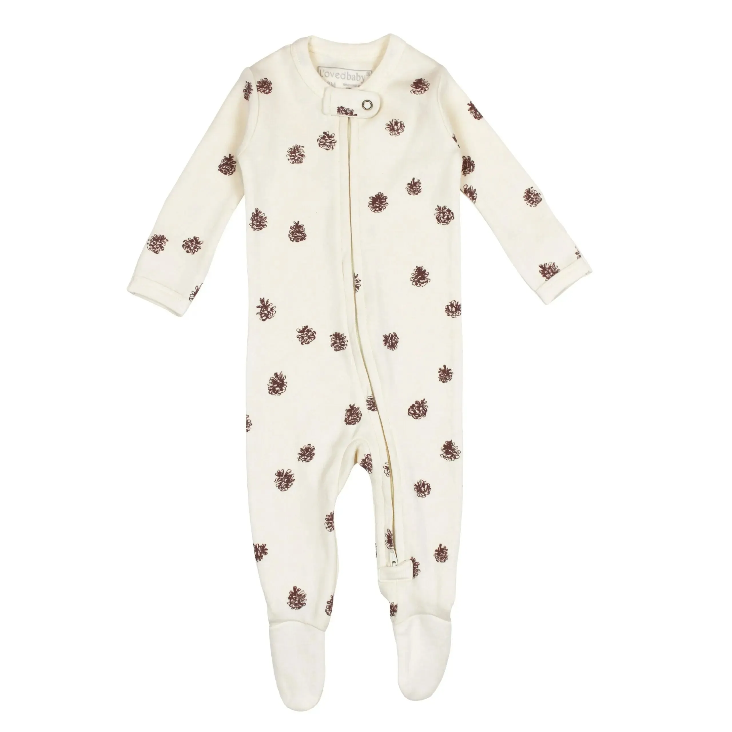 Organic Zipper Footie, Print in Buttercream Pinecone | L’ovedbaby