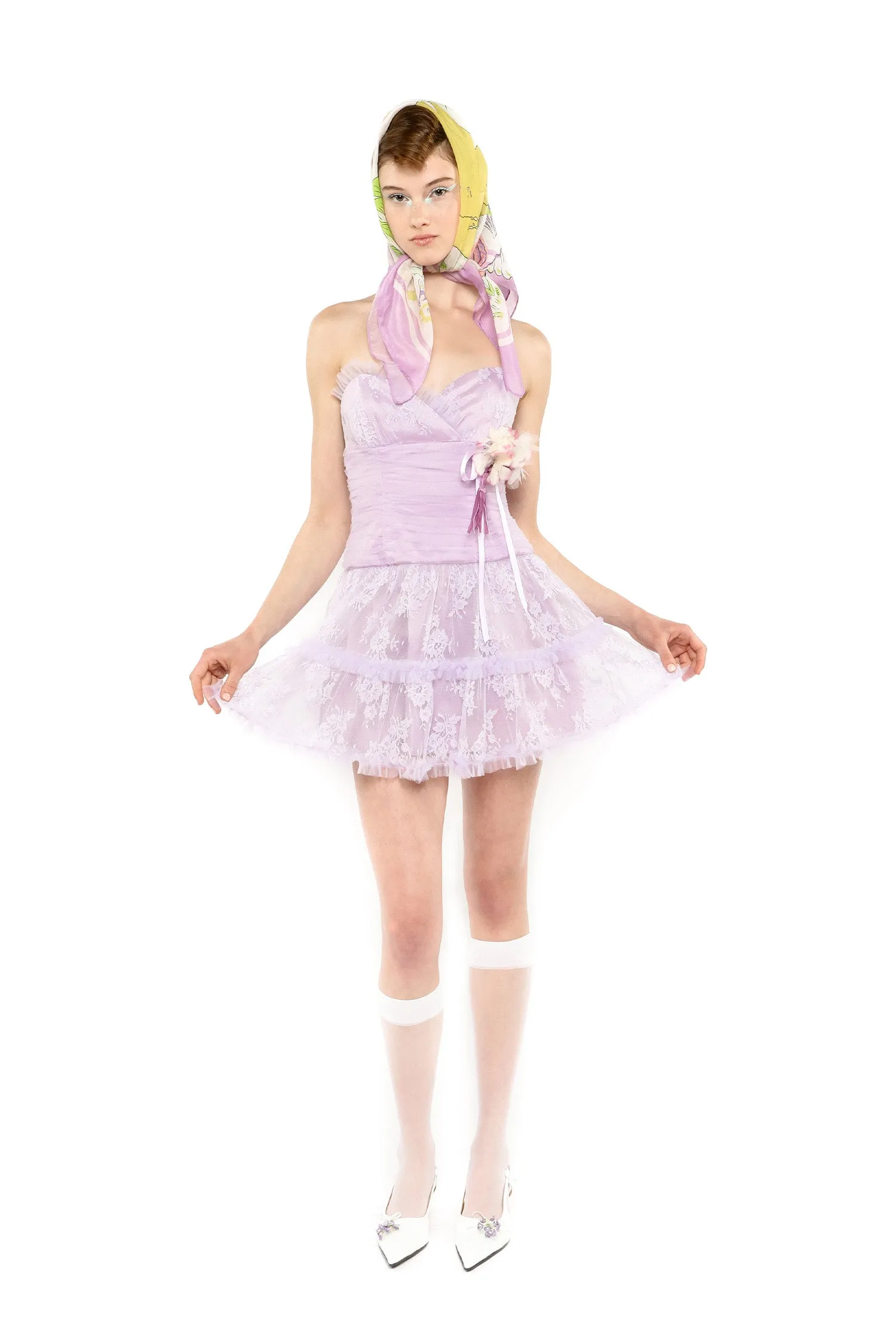 Party Girl Strapless Tulle and Lace Dress Annasui