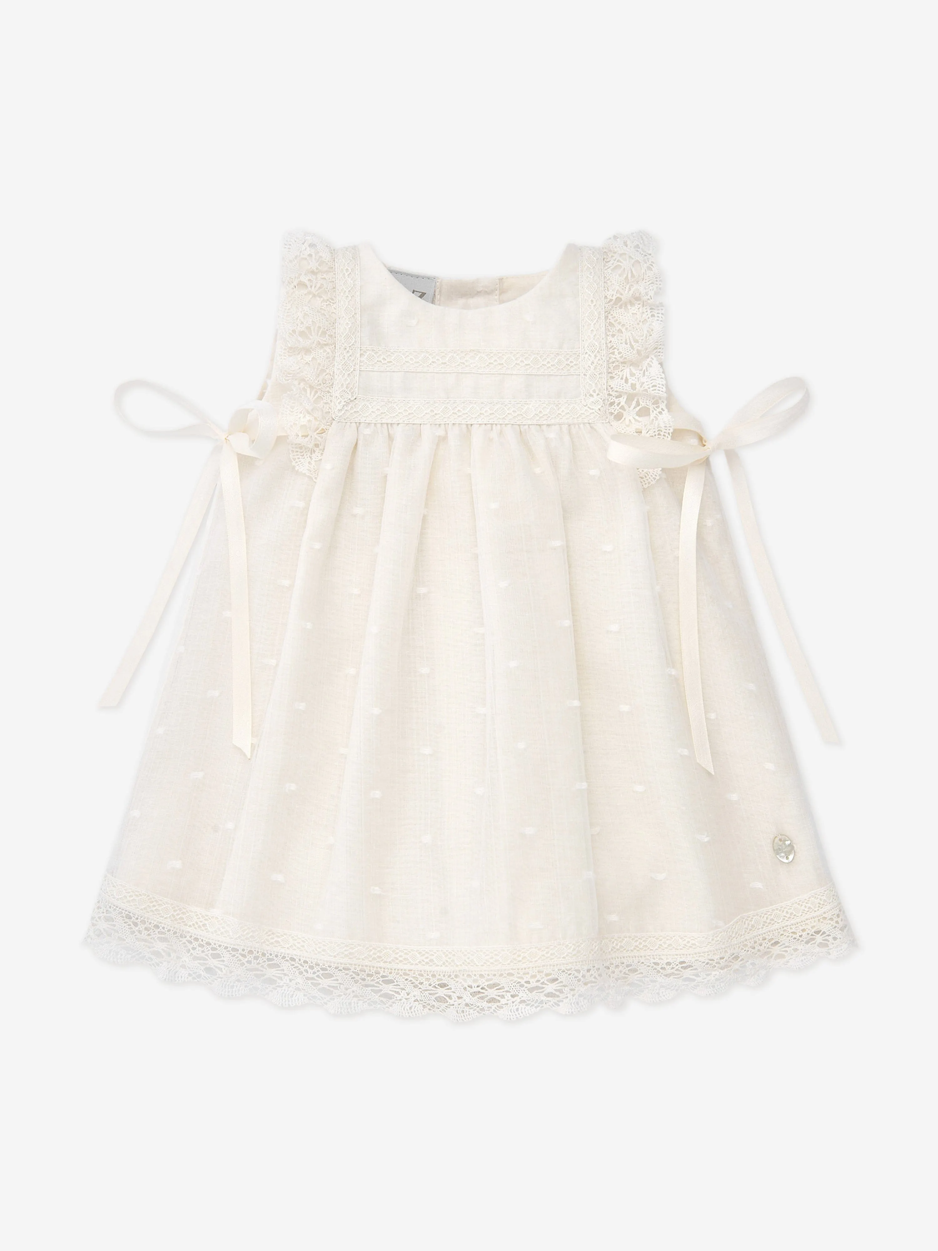 Paz Rodriguez Baby Girls Lace Embroidered Dress in Beige