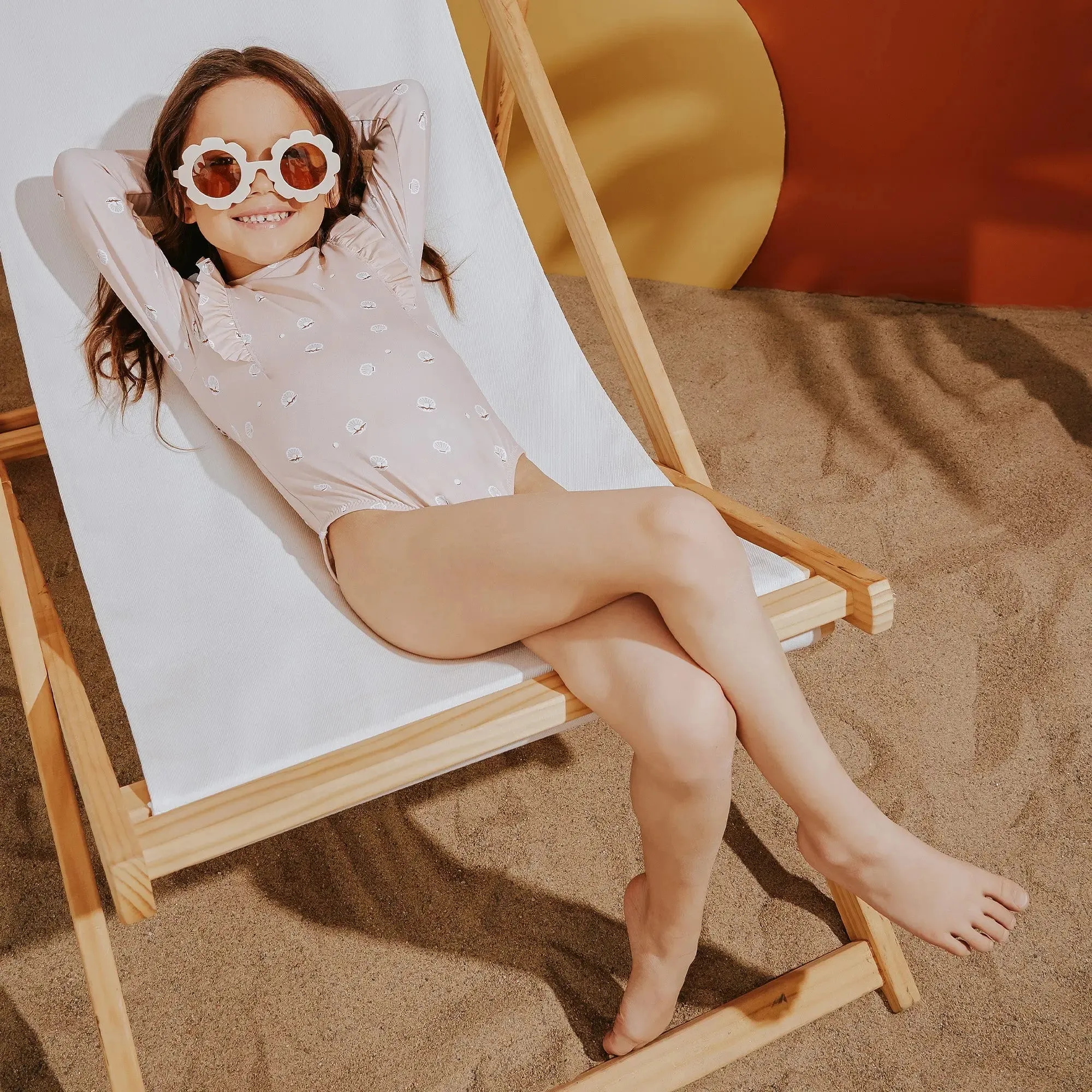 Pearl Shell Print On Pink Long-Sleeve Swimsuit | Miles The Label