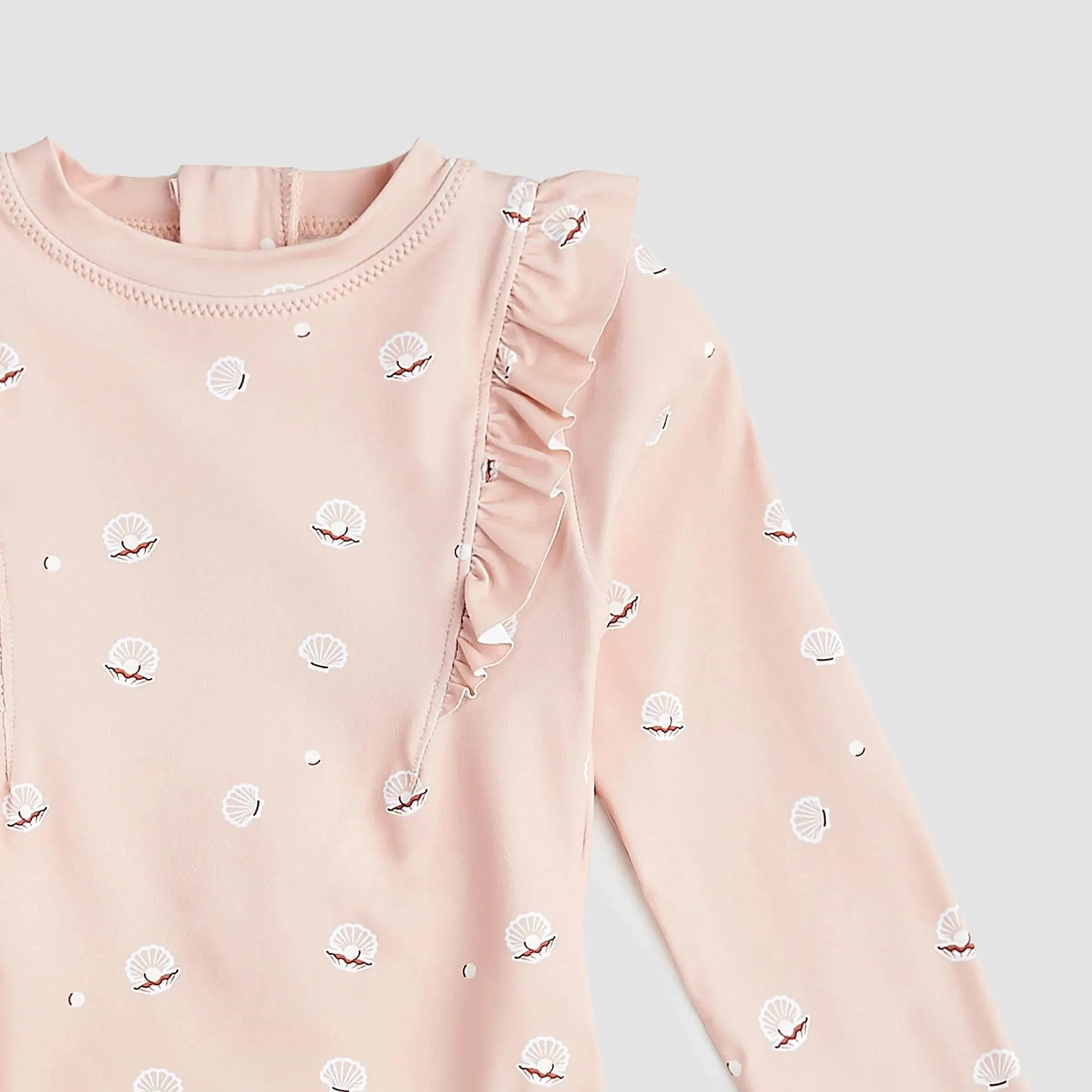Pearl Shell Print On Pink Long-Sleeve Swimsuit | Miles The Label