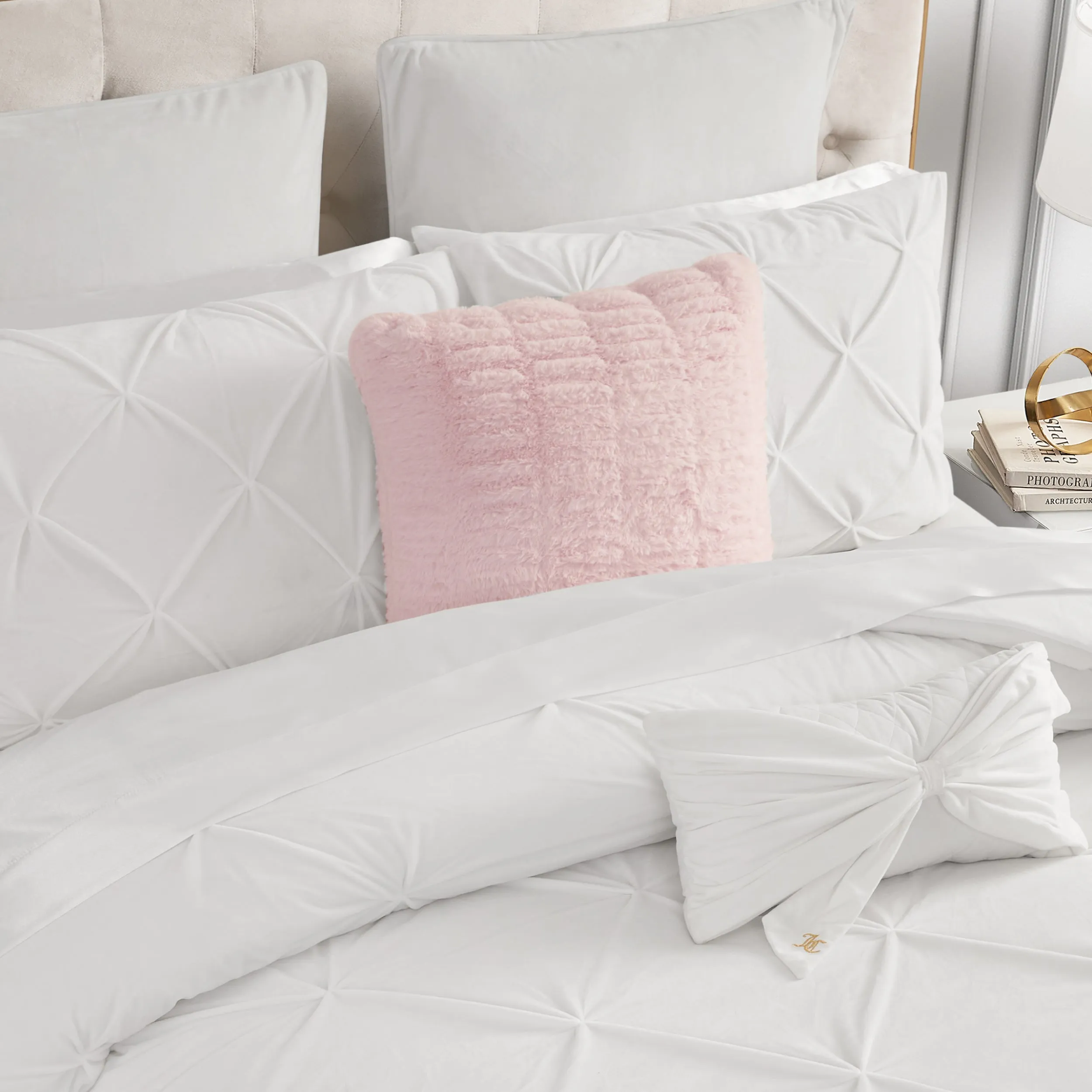 Pleated Faux Fur Decorative Pillow Juicy Couture