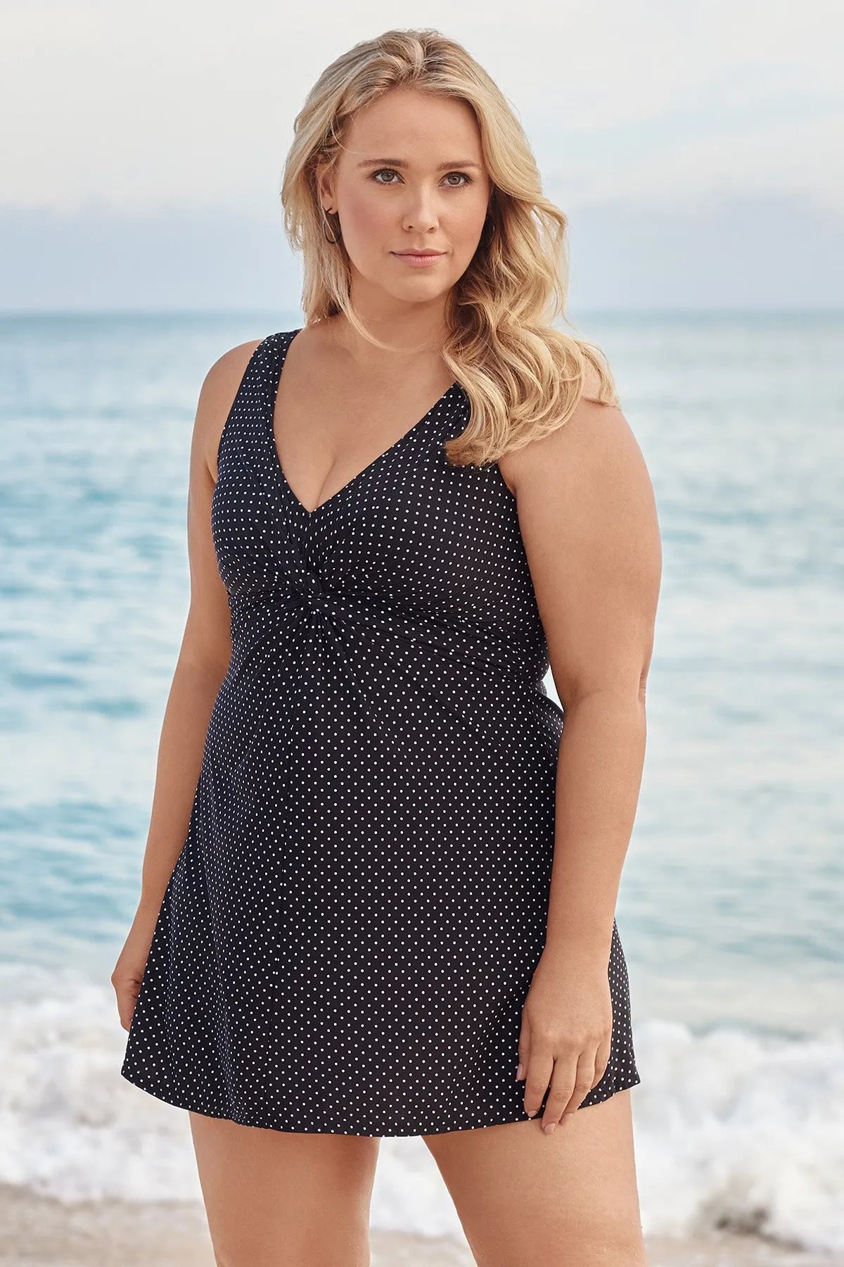 Plus Size Marais Swim Dress in Pin Point
