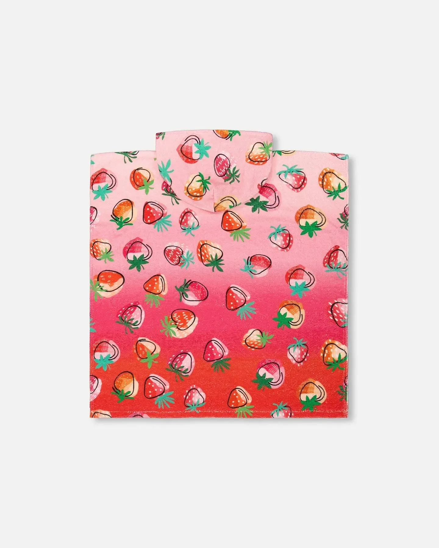 Poncho De Plage Motif Fraises Rose Vif