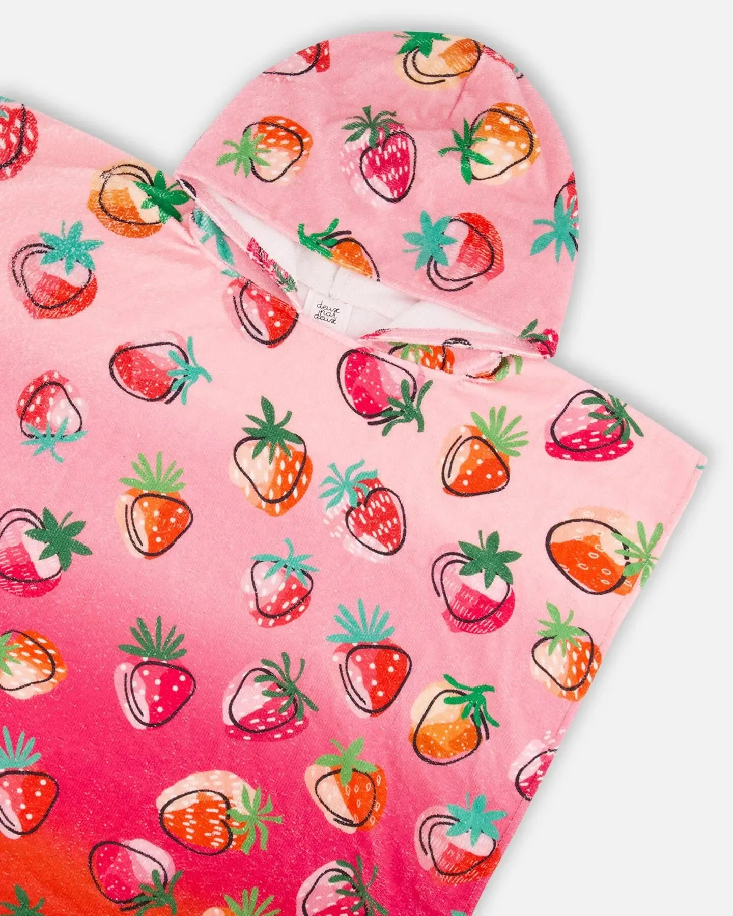 Poncho De Plage Motif Fraises Rose Vif