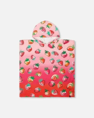 Poncho De Plage Motif Fraises Rose Vif