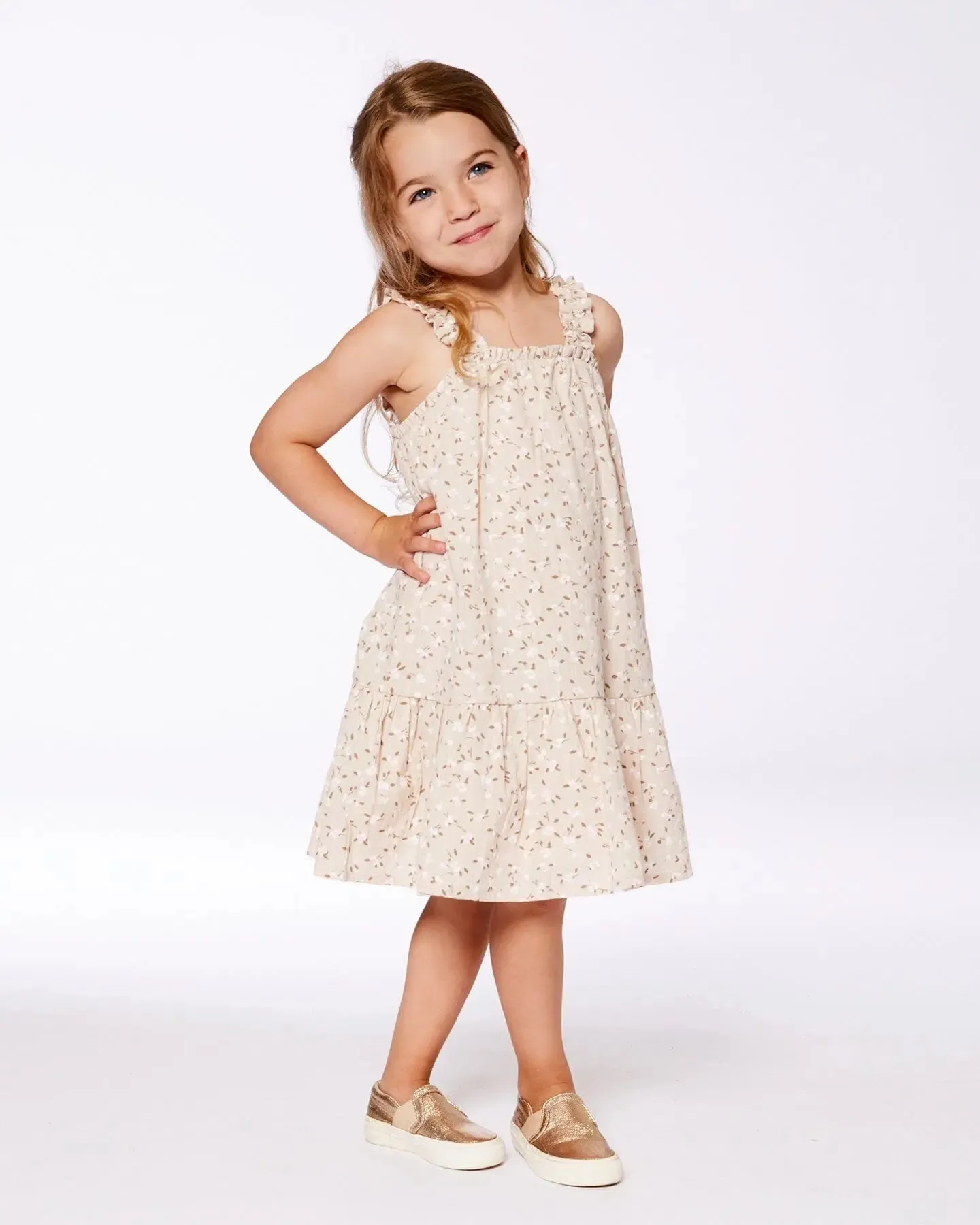 Printed Eyelet Dress Beige And Small Flowers