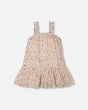Printed Eyelet Dress Beige And Small Flowers